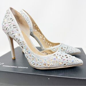 INC SILVER RHINESTONE KENJAY POINTED TOE SPIKE WEDDING PARTY COCKTAIL HEELS SZ 5